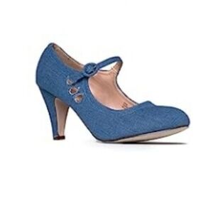 ☔️🩵NWOB Chase & Chloe Blue Denim Mary Jane Pixie Heels Size 8